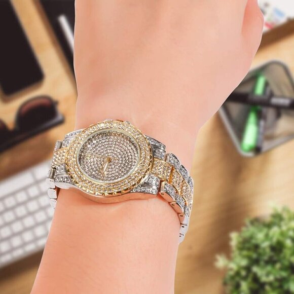 ✨ Smalody Watches Women Gold Round Luxury Crystal Rhinestone Diamond Steel Watch - Picture 8 of 9